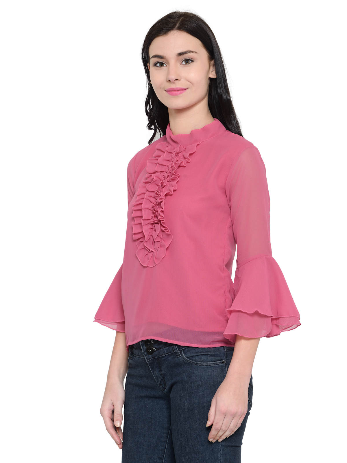 Rosy pink Bell sleeves Frill top